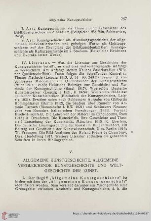 V. Allgemeine Kunstgeschichte, allgemeine vergleichende Kunstgeschichte und Weltgeschichte der Kunst