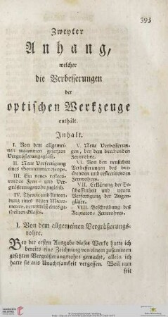 Zweyter Anhang, welcher die Verbesserungen der optischen Werkzeuge enthält
