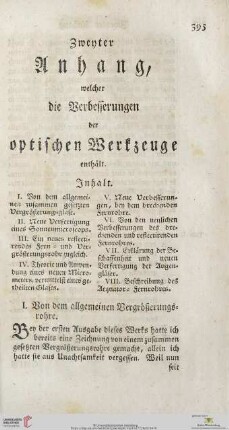 Zweyter Anhang, welcher die Verbesserungen der optischen Werkzeuge enthält