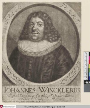 IOHANNES WINCKLERUS [Porträt des Johann Winckler]