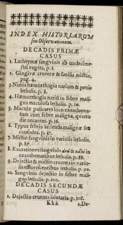 Index Historiaum seu Observationum.