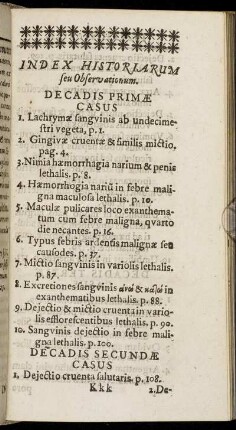 Index Historiaum seu Observationum.