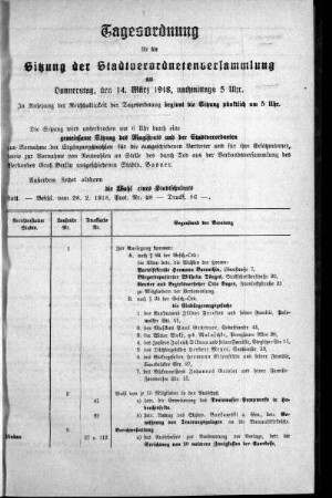 Tagesordnung, 1918/03/14