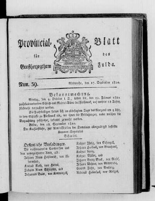 Num. 39, Ausgabe vom 27. September 1820
