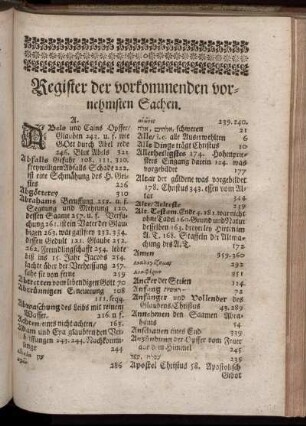 Register der vorkommenden vornehmsten Sachen.
