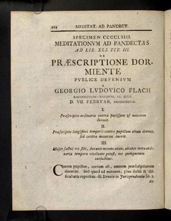 264-279, Meditat. Ad. Pandect. Sp. CCCCLXIII. De Praescript. Dorm. Meditat. Ad Pandect. Sp. CCCCLXIV. De Praescript. Interrvpt.