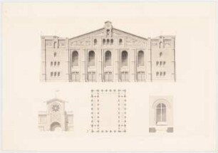 Werke der höheren Baukunst, Darmstadt 1855. Fruchthalle, München: Grundriss, Ansicht