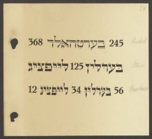 Schriftproben und Bestellungen verschiedener hebräischer Schriften