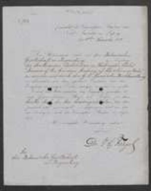 Brief von Johann G. Flügel an Regensburgische Botanische Gesellschaft