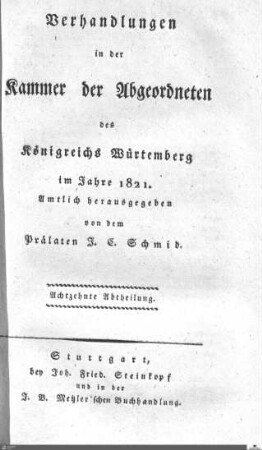 1,33: Landtag Württemberg - Kammer 2, Protokolle 1821, Bd. 18