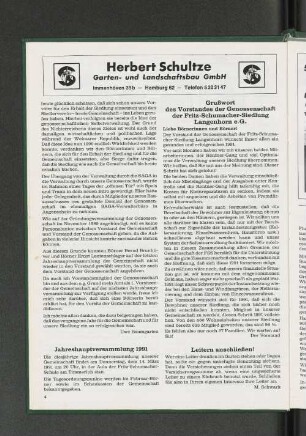 Grußwort des Vorstandes der Genossenschaft der Fritz-Schumacher-Siedlung Langenhorn e.G.