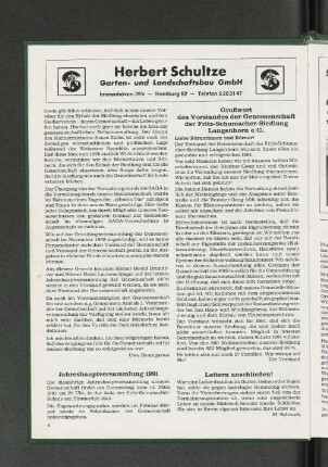 Grußwort des Vorstandes der Genossenschaft der Fritz-Schumacher-Siedlung Langenhorn e.G.