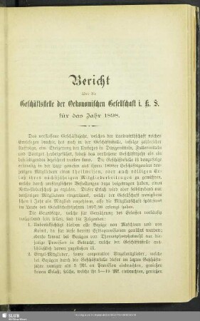 Bericht über die Geschäftsstelle der Oekonomischen Gesellschaft i. K. S. für das Jahr 1898