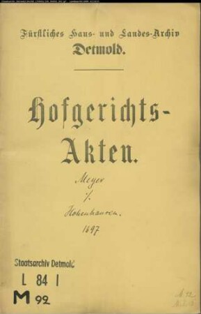 Meyer, Johann Simon, Vogt zu Lüdenhausen gegen Christoph Freund zu Borkhausen und Kons. - Verleumdung