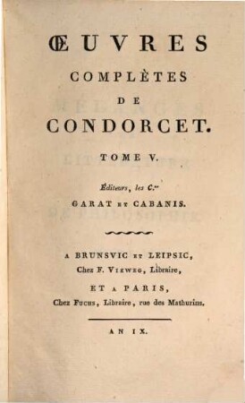 Oeuvres complètes de Condorcet. 5