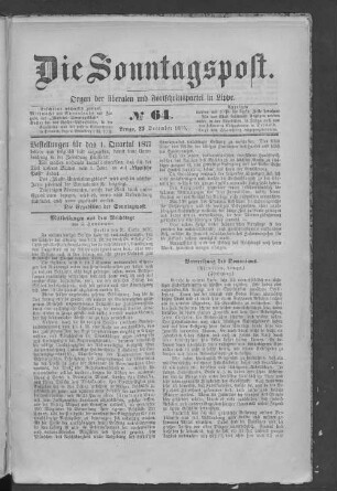 Die Sonntagspost. 1855-1876