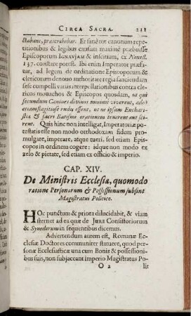 Cap. XIV. De Ministris Ecclesiæ, quomodo ratione Personarum... - Cap. XX. Quid sentiendum de Sententia...