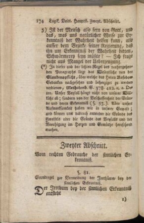 Zweyter Abschnitt. Vom rechten Gebrauche der sinnlichen Erkenntniß