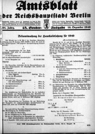 48. Sonder-Ausgabe, 16. Dezember 1940