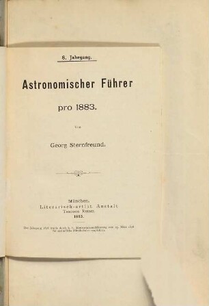 Astronomischer Führer : pro ..., 1883 = Jg. 8
