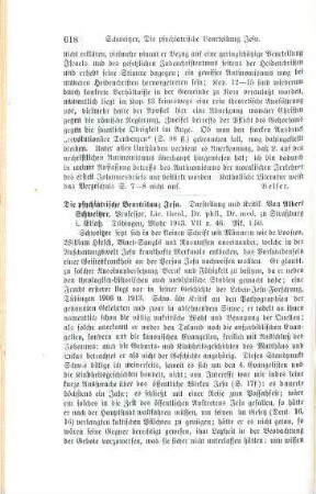 618-619 [Rezension] Schweitzer, Albert, Die psychiatrische Beurteilung Jesu