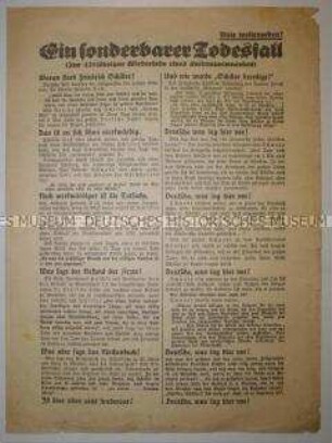 Flugblatt mit Werbung für "Ludendorffs Volkswarte" aus Anlass des 125. Todestages von Schiller, der angeblich von Freimaurern ermordet wurde