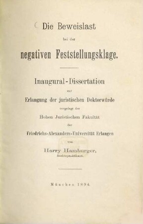 Die Beweislast bei der negativen Feststellungsklage