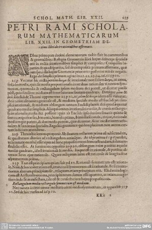 PETRI RAMI SCHOLARUM MATHEMATICARUM LIB. XXII. IN GEOMETRIAM DECIMI libri de irrationalibus affirmatis.