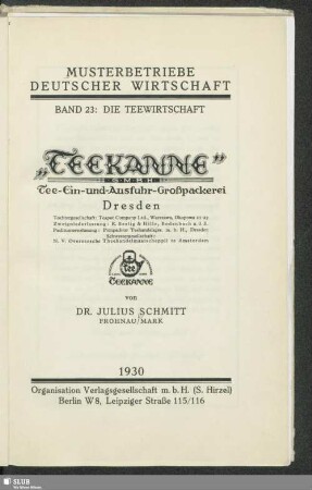 Teekanne GmbH : Tee-Ein-und-Ausfuhr-Großpackerei Dresden