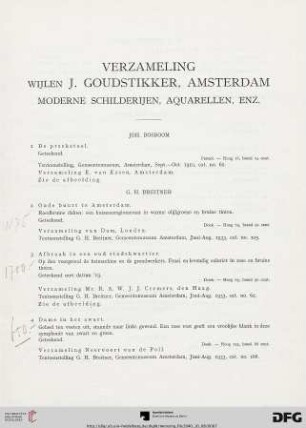 Verzameling Wijlen J. Goudstikker, Amsterdam; moderne schilderijen, aquarellen, enz. (Nr. 1-150)