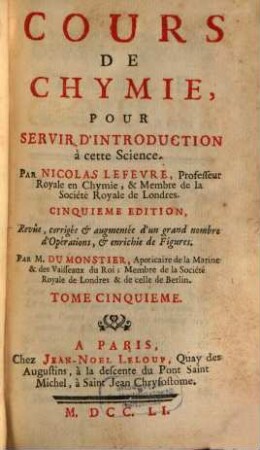 Cours De Chymie : Pour Servir D'Introduction à cette Science, 5