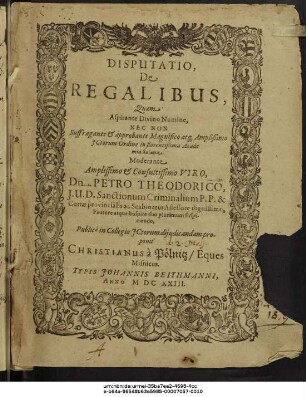 Disputatio, De Regalibus
