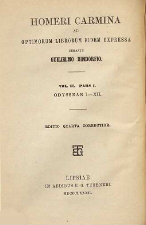 Homeri Carmina : ad optimorum librorum fidem expressa, 2,1. Odyssea ; p.1