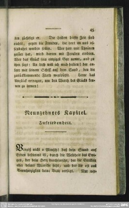 Neunzehntes Kapitel. Zufriedenheit