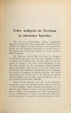 Ueber Antipyrin als Nervinum in subcutaner Injection