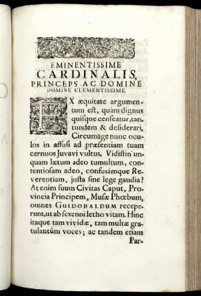 Eminentissime Cardinalis Princips Ac Domine Domine Clementissime.