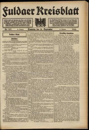 Dritte Ausgabe vom Samstag, den 21. September 1912.