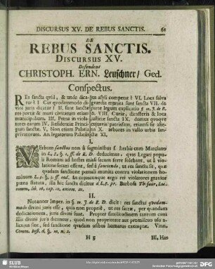 De Rebus Sanctis, Discursus XV. Defendens Christoph. Ern. Leuschner, Ged.