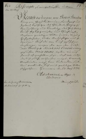 Ermächtigung der Prorektors Weber zur Ausstellung der Venia Aetatis [Volljährigkeit] für den Kandidaten der Theologie Lüning.