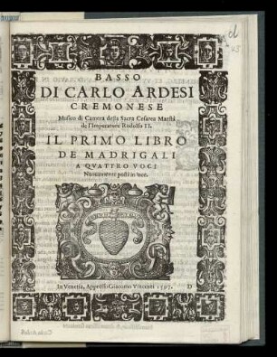 Carlo Ardesi: Il primo libro de madrigali a quattro voci. Basso