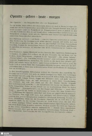 Operette – gestern – heute – morgen