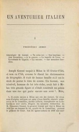 Un aventurier italien du siècle dernier : -Le comte Joseph Gorani- d'après ses mémoires inédits par Marc Monnier
