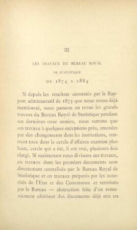 III. Les travaux du Bureau Royal de Statistique de 1874 à 1884