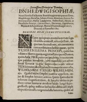 Serenissimae Principi ac Dominae, Dn. Hedwigi Sophiae, Natae e familia Electorum Brandeburgicorum potentissimae [...]