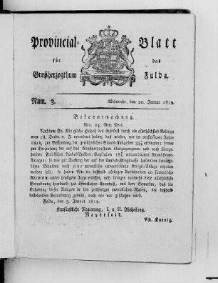 Num. 3, Ausgabe vom 20. Januar 1819