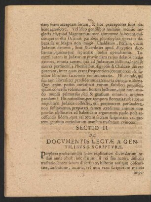 Sectio II. De Documentis Lectae A Gentilibus S. Scripturae.