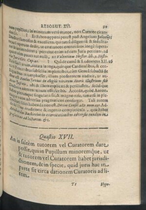 Quaestio XVII. An is saltem tutorem vel Curatorem dare possit, qui in ...