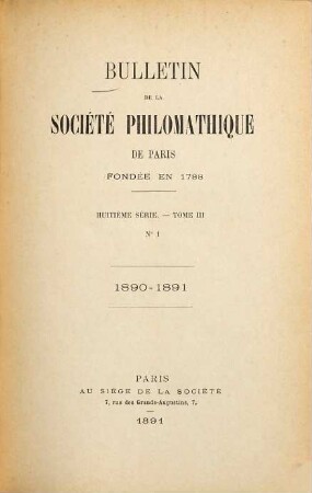 Bulletin. 1890/91 = 8. Sér., T. 3