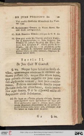 Sectio II: De Jure Civili & Criminali