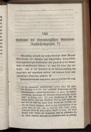 VIII. Geschichte des wirtembergischen Geheimen-Raths-Collegiums